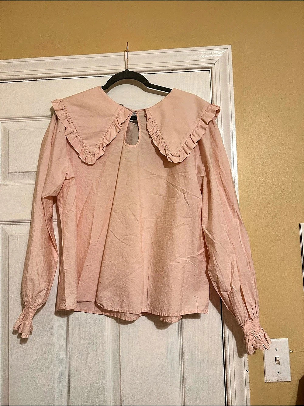 Pink Oversized Peter Pan Collar Blouse Black Bow Tie Cottagecore Coquette - Picture 2 of 2